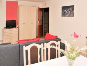Televízia a/alebo spoločenská miestnosť v ubytovaní Apartament Pod Łanem
