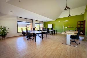 ein Büro mit Tischen und Stühlen und grünen Wänden in der Unterkunft Hamlet's Friends in Nuño Gómez + 57 Fotos