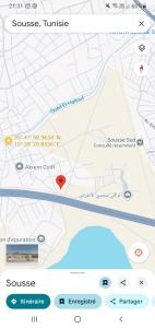 una captura de pantalla de un mapa del recorrido y tránsito en RDC appartement شقة مفروشة, en Sousse