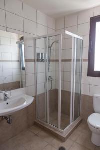 a bathroom with a shower and a sink and a toilet at The Corner House at Gennadi Court in Gennadi