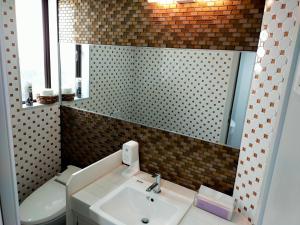 a bathroom with a sink and a toilet and a mirror at Star Forest Camp Hayama in Hayama +28 photos