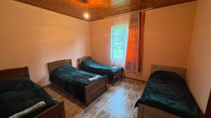 a room with two beds and a window at MOUNTAIN HOUSE In ROSHKA in Roshka