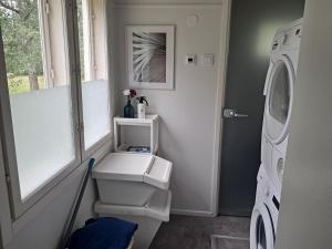 a bathroom with a sink and a washing machine at Pet Friendly Retreat - Sleeps 8 with Sauna in Koivisto +43 photos