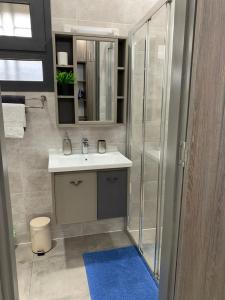 a bathroom with a shower and a sink and a mirror at Marie in Grand-Bassam +92 photos