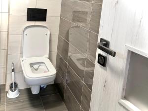 a small bathroom with a toilet and a sink at U Singlu in Nové Město pod Smrkem +16 photos