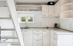 ジルレジェにあるCozy Apartment In Gilleleje With Wifiの白いキャビネットとはしご付きの白いキッチン