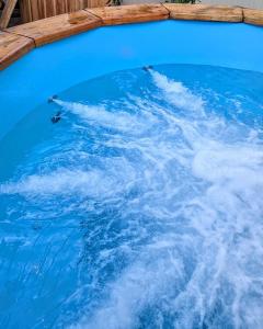 a swimming pool with blue water in it at Willa Bursztynowa in Rewa