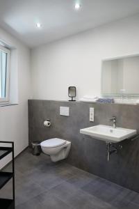un baño con inodoro y lavabo en Hain Estate Appartements, en Piesport