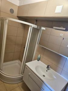 a bathroom with a sink and a shower at Beach Villa Bozikovic in Podstrana +112 photos