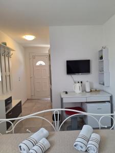 Televízia a/alebo spoločenská miestnosť v ubytovaní Apartments Kozjan