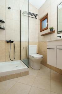 a bathroom with a shower and a toilet and a sink at MonteHygge apartments in Tivat
