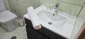 a bathroom with a white sink and a toilet at Residencial Hospedaria Vale do Rodo in Peso da Régua