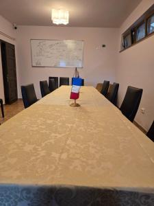 a conference room with a table with a laptop on it at Vila Cristalfrost in Poiana Brasov +32 photos