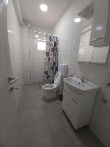 a white bathroom with a toilet and a sink at The Brothers Villa in Ohrid +68 photos
