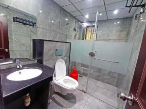 a bathroom with a toilet and a sink and a shower at FLORA INN Gokarna in Gokarna