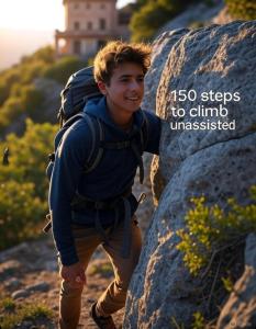 ein junger Mann mit einem Rucksack auf einem Felsen in der Unterkunft Wolf Totem Backpacker Steam Punk Villa in Pisac