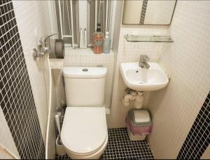 un piccolo bagno con un water e un lavandino di The Cultural Crashpad - 康乃馨旅館 a Hong Kong
