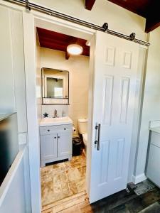 a bathroom with a toilet and a sink at Cottage 33, Pineapple Place - Dora Canal Court - a downtown, waterfront community in Tavares