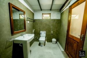 Un baño con inodoro, lavabo y espejo. en Thaala Villa - Habarana, en Habarana 37 fotos más