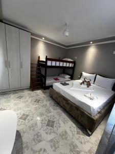 a bedroom with a large bed in a room at Apartments panoramic Ana in Sarandë