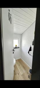 a bathroom with a toilet and a sink at Tiny House Lahnfriede in Nassau +33 photos
