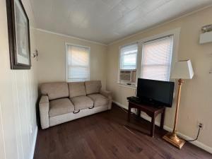 a living room with a couch and a television at Shore Beach Houses - 38 D Lincoln Avenue in Seaside Heights