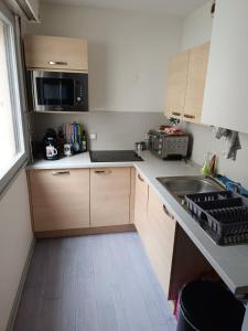 a small kitchen with a sink and a microwave at Beau T2 hyper centre face à la gare in Lille