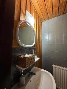a bathroom with a sink and a mirror at Vila Sofia in Predeal +89 photos