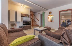 a living room with two couches and a tv at Holiday Home Kavran With Fireplace 03 in Kavran +19 photos