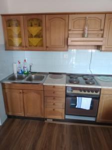 a kitchen with a stove and a sink at Yellow hill Batinac in Ćuprija