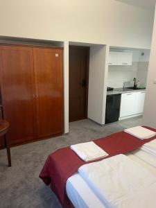 a small room with a bed and a kitchen at VILLA CAPITOL in Ostróda +39 photos