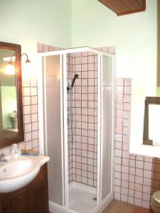 y baño con ducha y lavamanos. en Casino Tonti Iarussi, en Forlì del Sannio