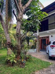 a car parked in front of a house with a tree at Kandy Breeze Homestay in Kandy