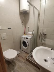 a bathroom with a washing machine and a toilet at apartmani Daria in Cetinje