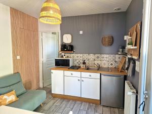 a kitchen with a sink and a microwave at Appartement proche de l'aéroport de Nantes in Saint-Aignan-Grand-Lieu