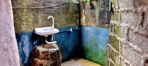 カタラガマにあるYala Jungle humbhaha hostelのバスルーム(木の切り株の上にシンク付)