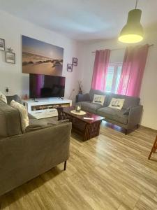 a living room with two couches and a flat screen tv at Daniela in Vir