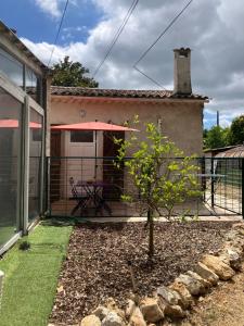 a small tree in a yard next to a house at Villa Thyziri in Roquefort-les-Pins