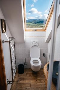 a bathroom with a toilet with a window at Penzion Na Červeném Potoce in Králíky +114 photos