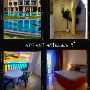 a collage of three pictures of a hotel with a pool at Wonderful Hotel Apartment in Hammamet