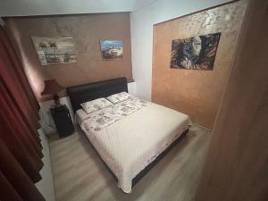 巴尔Apartment Ines的卧室里有一张床，墙上挂着画