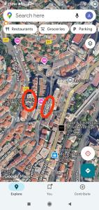 a map of a city with two red circles at 3 minutes walking to monaco & the beach in Beausoleil