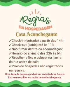 a menu for a restaurant with the names of the dishes at Casa Aconchegante in São Pedro