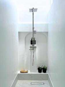 eine Lampe, die in einem Raum mit Pflanzen von der Decke hängt in der Unterkunft A Casa Portuguesa Coron Boutique Hostel in Coron