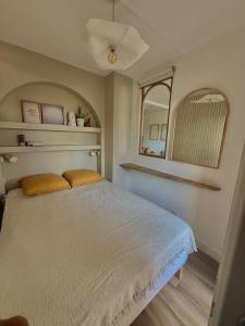 a bedroom with a bed and a mirror at Appartement de Standing vue port in La Baule