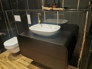 a bathroom with a sink and a toilet at Fewo Ostseeparadies Meerblick in Graal-Müritz +50 photos
