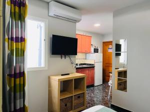 a kitchen with a television on the wall at Loft-Dalia in Vecindario +4 photos