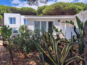 a white house with plants in front of it at BHost - Bungalows Mazagón in Palos de la Frontera