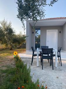 a white table and chairs in front of a house at Villa Oliver in Hamallë
