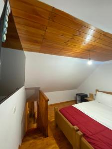 sypialnia z łóżkiem i telewizorem z płaskim ekranem w obiekcie Gegest Hotel w mieście Theth
